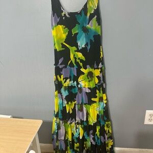 Floral Sleeveless Maxi Dress - Black, Green, Purple